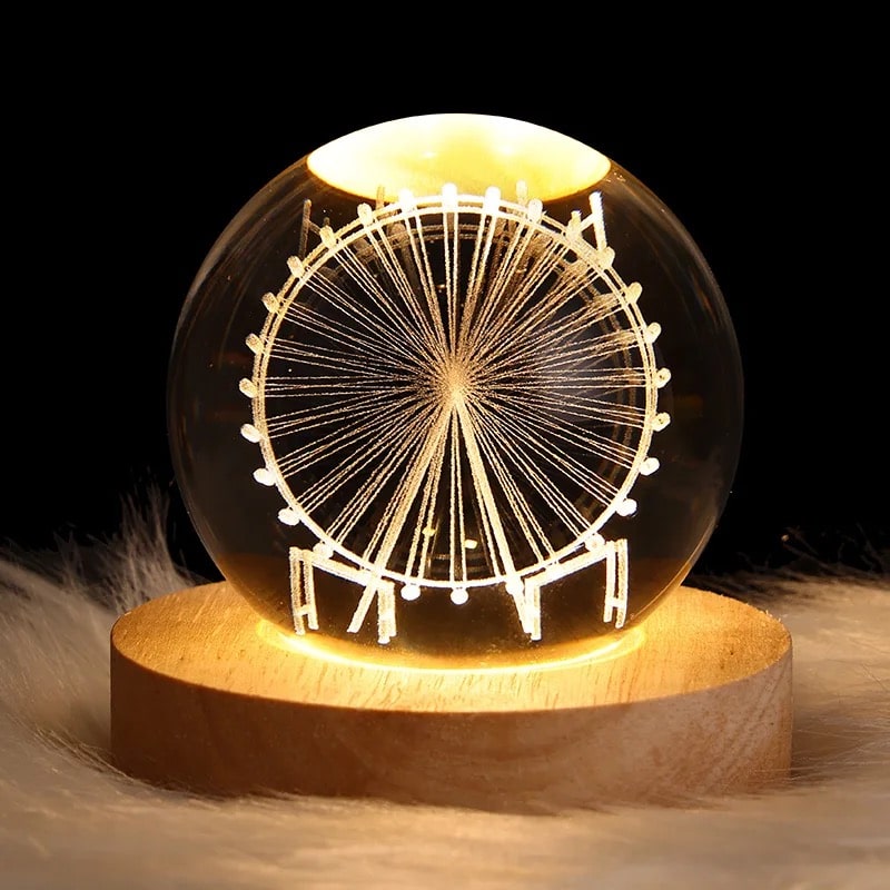 گوی چراغ خواب کریستالی طرح چرخ و فلک قطر6 سانتی متر