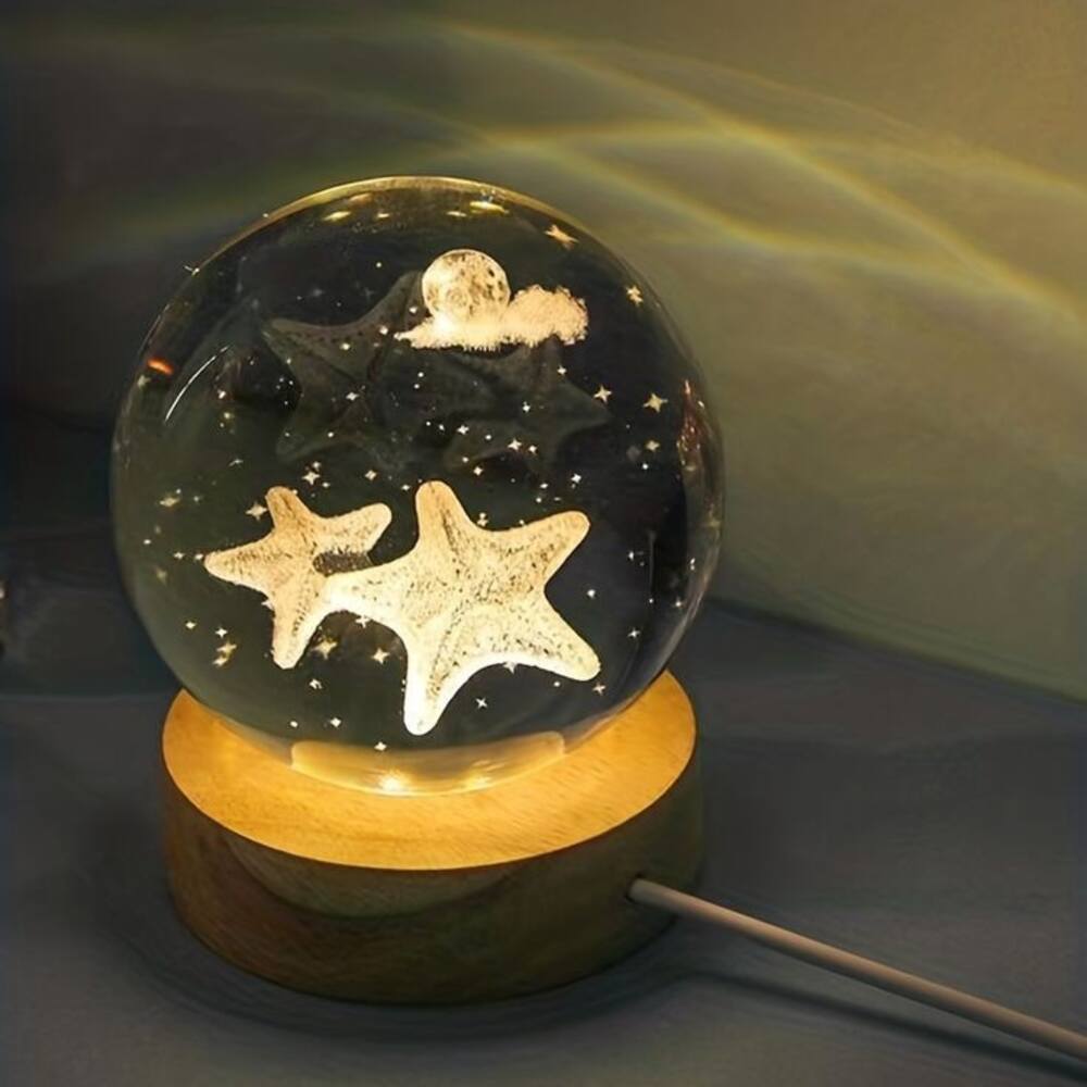چراغ خواب گوی کریستال طرح ستاره دریایی قطر گوی 6 سانتی متر